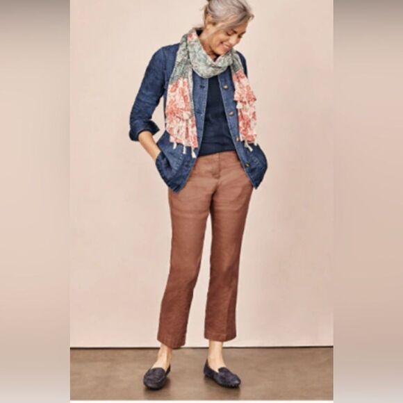 J. Jill Linen Stretch Pants Womens 14 Terracotta Rust Ankle Nantucket Chino Pant - Picture 1 of 12